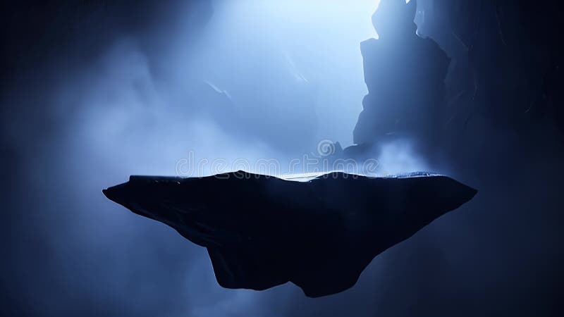 Mysterious Dark Blue Floating Island Silhouette in a Void Lit by a Single Light Source Perfect for Fantasy and Sci-Fi Projects vector illustration