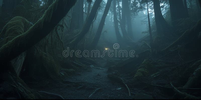 Mysterious Foggy Forest Path Dark Woods Nature Trail vector illustration