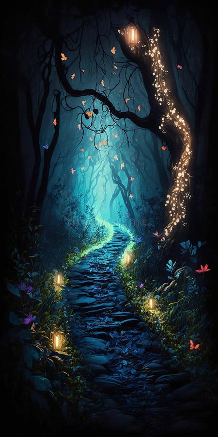 Mysterious Forest. a Magical Place with Lots of Lights and Fireflies ...