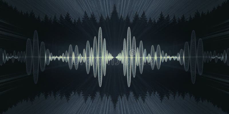 Mysterious Glowing Waveform i Moonlit Forest stock illustrationer