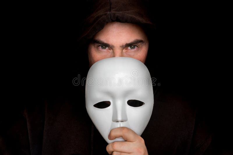 White mask in different light and perspectives. Stock Photo