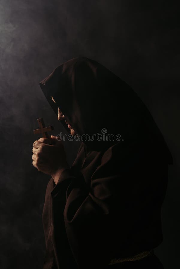 Mysterious Medieval Monk in Hooded Robe Stock Image - Image of