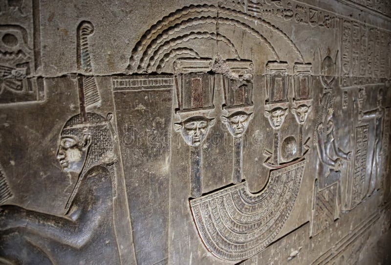 Mysterious murals on the walls of the Temple of Dendera Hathor , near the city of Ken