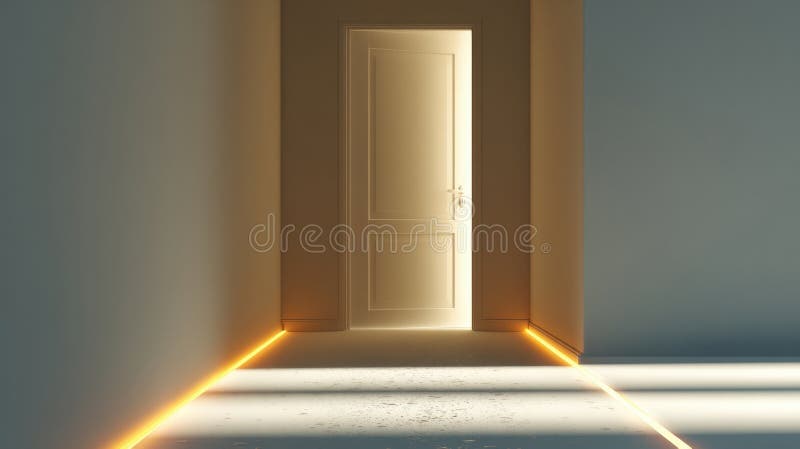 Mysterious open door with dramatic lighting in minimalist hallway,Energy Saving Week vector illustration