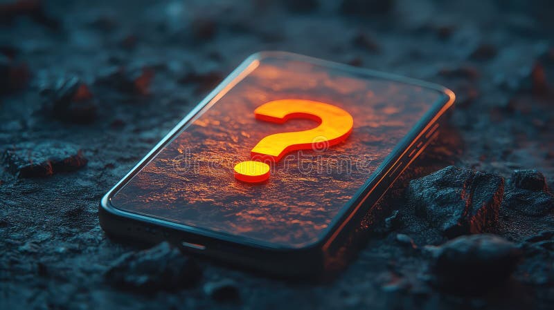 Mysterious Question Mark on Smartphone Screen - Conceptual Tech Art Representing Digital Uncertainty and Future