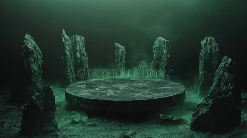 Mysterious stone circle with smoky atmosphere in green landscape royalty free stock photos