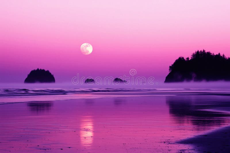 Mysterious tranquil beach at sunset ai image royalty-vrije illustratie