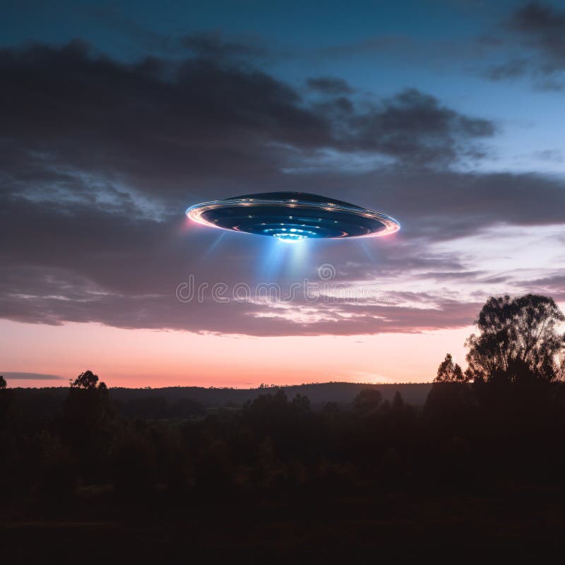 Misteriosul tip de observare pe cerul crepuscular care emite o strălucire irizantă și tiparele de lumină fascinante vector illustration