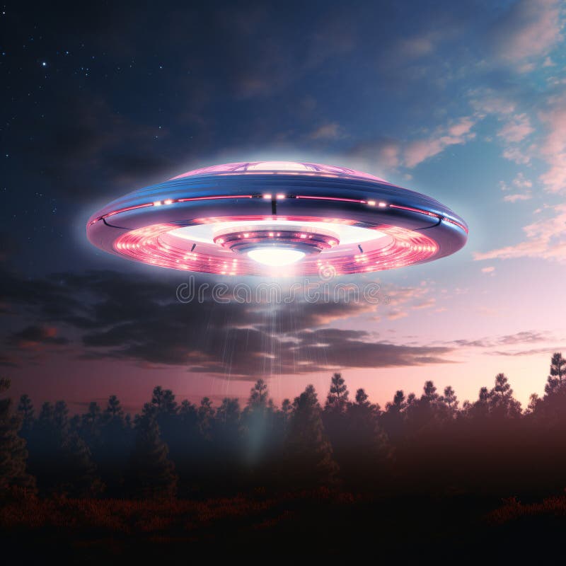 Misteriosul tip de observare pe cerul crepuscular care emite o strălucire irizantă și tiparele de lumină fascinante stock illustration