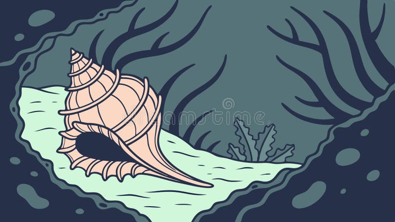 Conch Shell in Dark Abyss, Deep Sea Mystery, Oceanic Life Vector Art, vector design Generative AI stock illustration