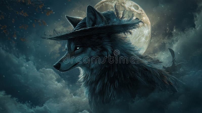 Mysterious wolf with moonlit backdrop royalty free stock photos