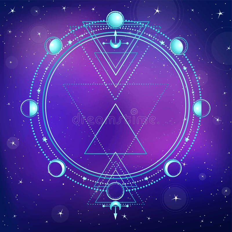 Mysteriöser Hintergrund: Nachtsternhimmel, Kreis einer Phase des Mondes, heilige Geometrie stock abbildung Mysteriöser Hintergrund: Nachtsternhimmel, Kreis einer Phase des Mondes, heilige Geometrie stock abbildung