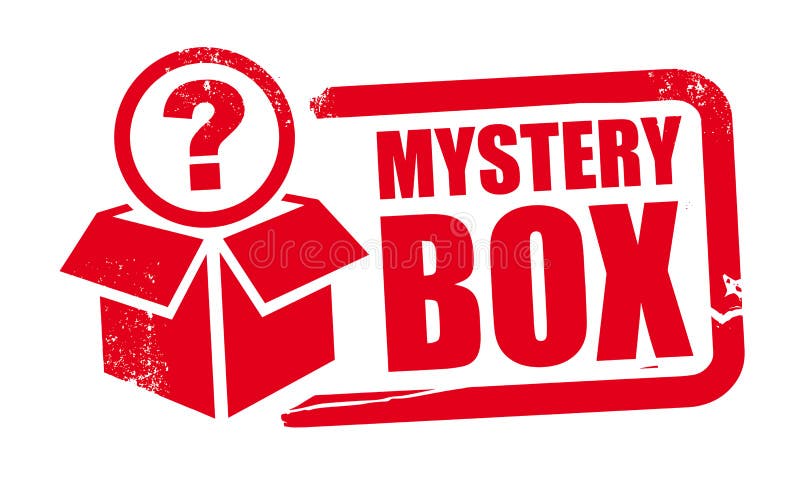 Mystery Box Rubber Stamp Template with Question Mark Stock Vector