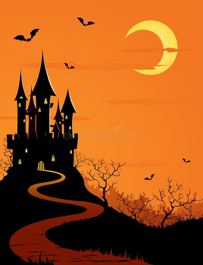 Mystery castle, full moon stock illustration