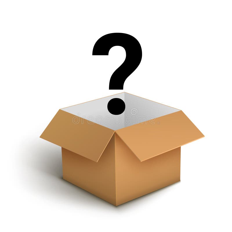 Mystery contest box, lucky prize present surprise secret. Mystery box gift question icon.