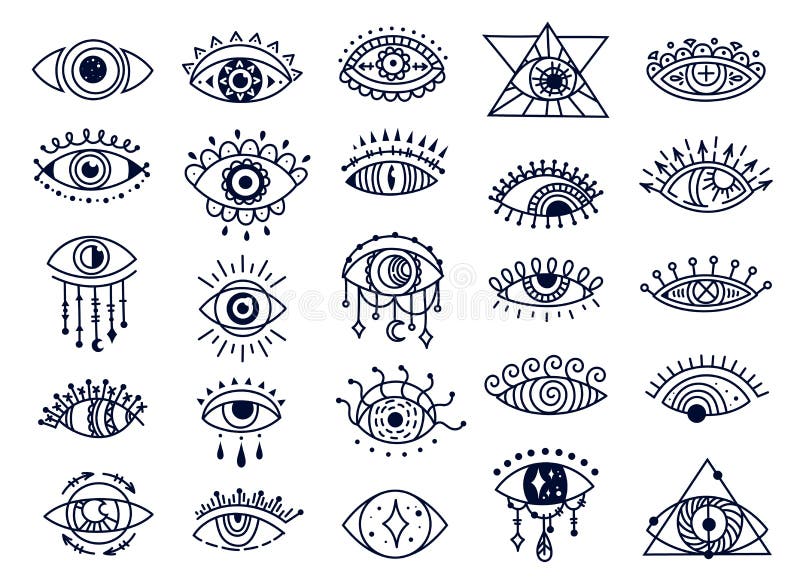 Mystic Evil Eyes Doodles, Spiritual Turkish Eye Symbol. Hand Drawn Esoteric  Magic Eye, Ornamental Amulet, Good Luck Stock Vector - Illustration of  mystical, good: 229546538