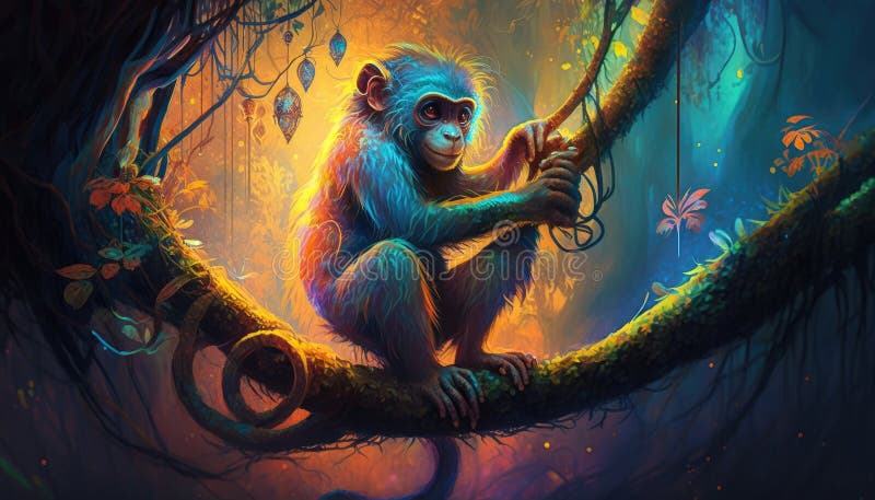 Mystic Jungle\'s Fluorescent Monkey. Generative AI royalty free stock photography