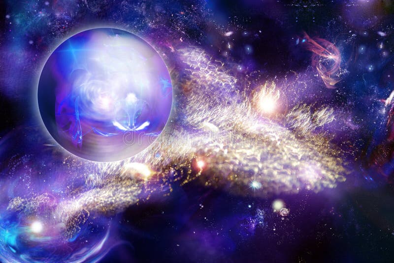 Mystic luminous nebula and planet stock illustration