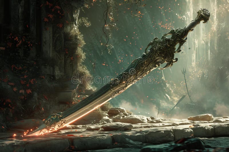 Mystical Ancient sword fantasy weapon. Generate Ai royalty free stock photography