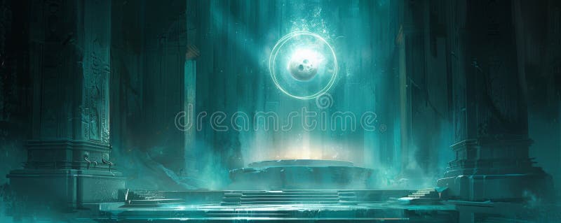 Mystical ancient temple with a floating glowing orb in the center royalty free stock images