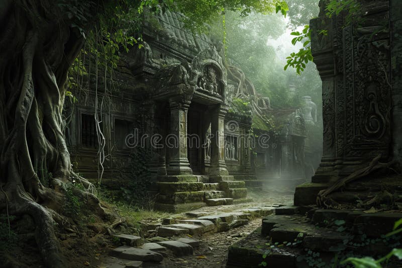 Mystical Ancient temple forest. Generate Ai royalty free stock images