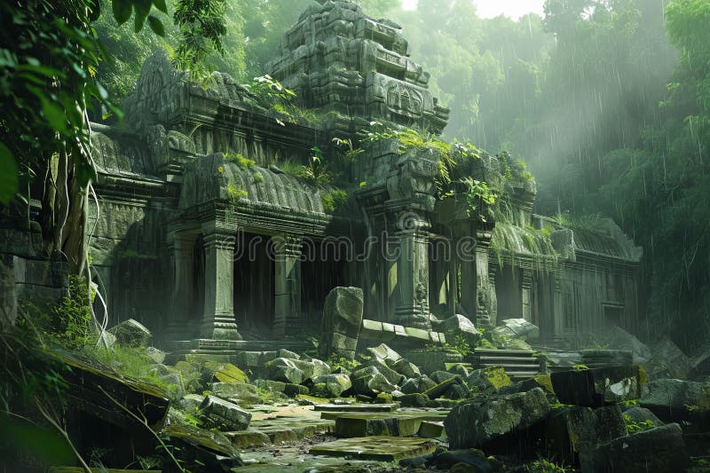Mystical Ancient temple ruins. Generate Ai royalty free stock photo