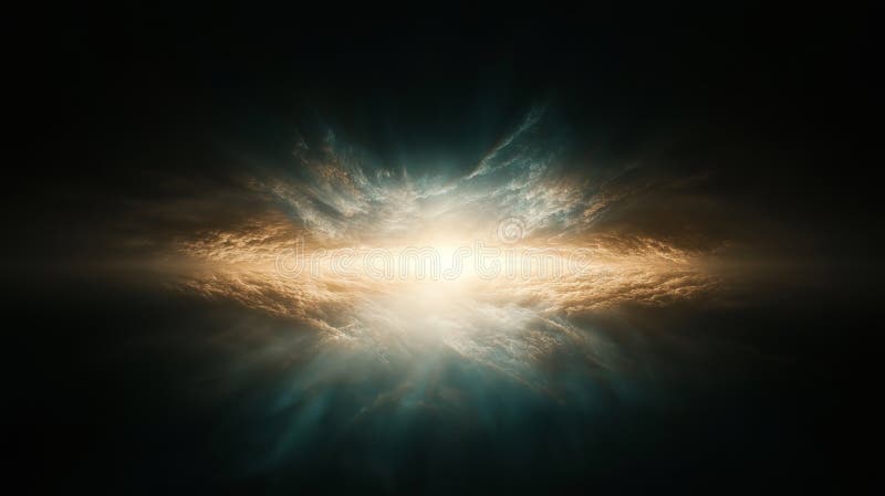 Mystical celestial light burst in dark sky with radiant clouds royalty free stock image