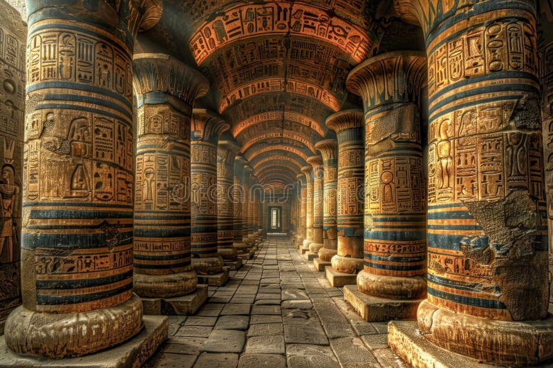 The Mystical Corridor of an Egyptian Temple stock illustration