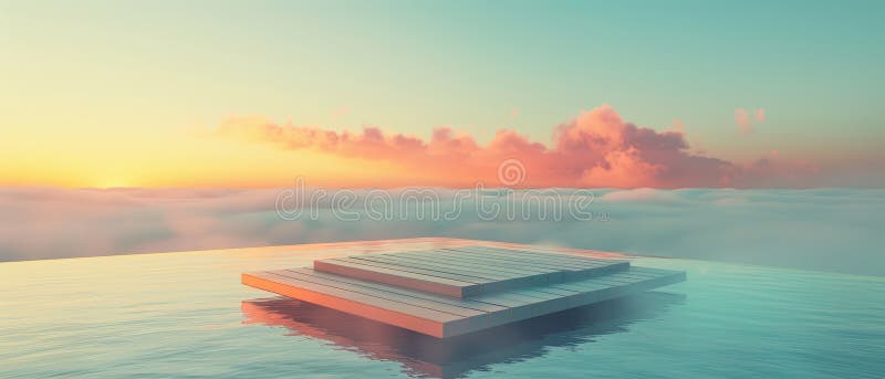 Mystical Floating Platform ovanför molnen i Serene Sunset View royaltyfri illustrationer
