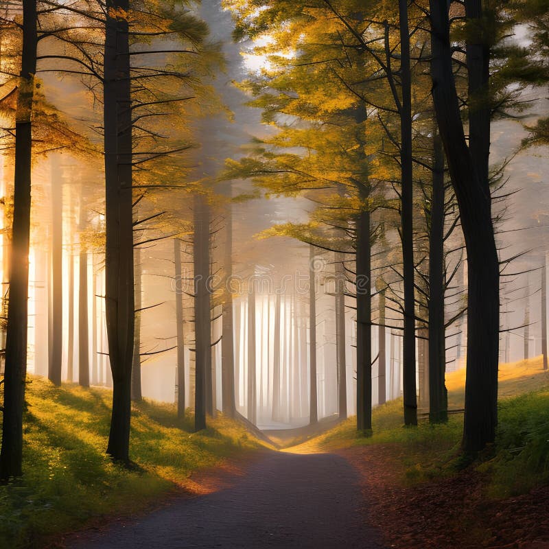 A mystical forest with glowing trees and a pathway leading into the distance4, Generative AI vector illustration