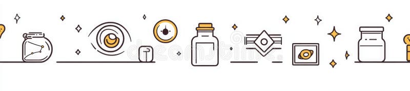 Mystical gold celestial illustrations are presented as an element set on a transparent background stock illustration