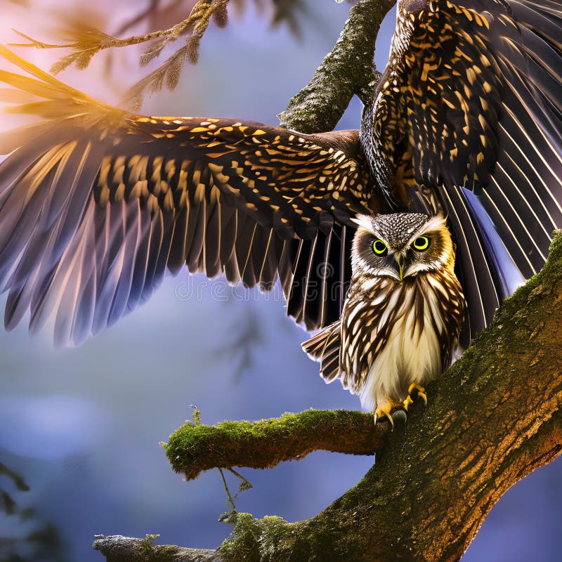 A Mystical Owl with Wings Made of Flowing Ribbons, Perched on a