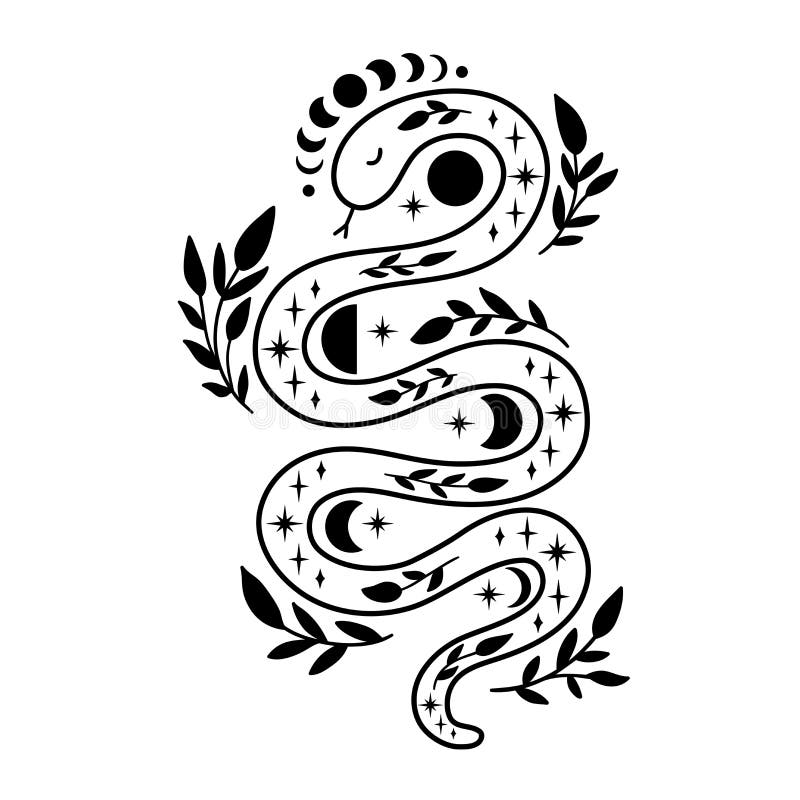 Boho Mystic Snake Design. Abstract Hand Drawn Esoteric Serpent Icon ...