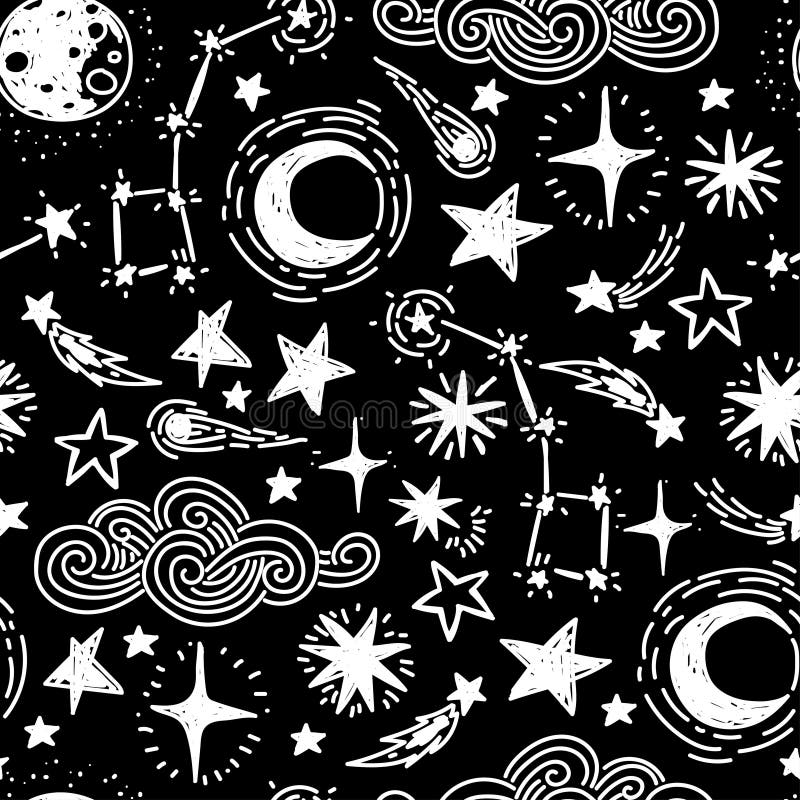 Mystical starry seamless pattern vector illustration