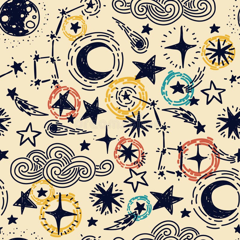 Mystical starry seamless pattern vector illustration