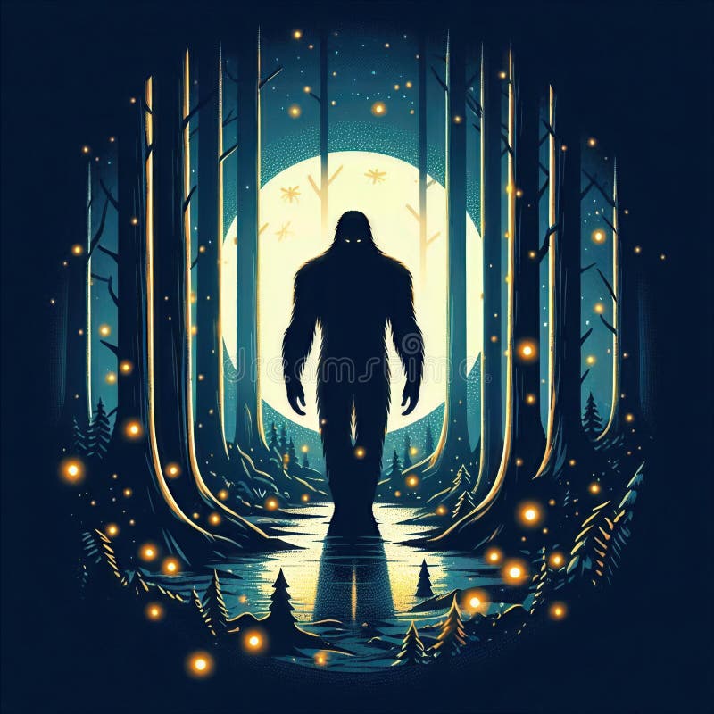 Mystisk myggfots månbelyst skog stock illustrationer