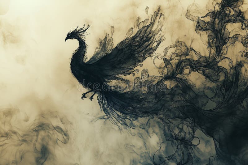 Mystisk svart foenix-grafik vektor illustrationer