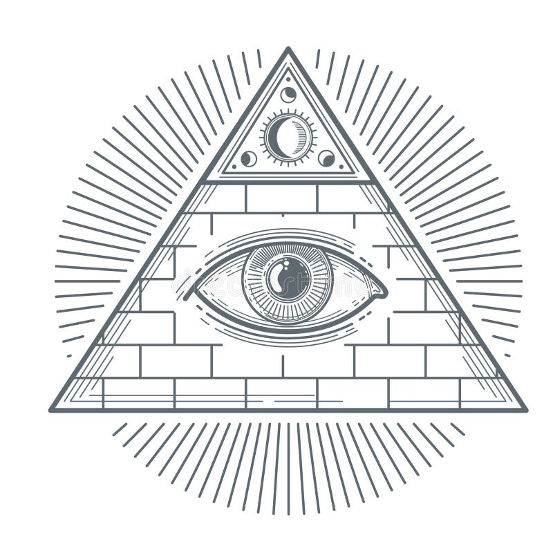 Mystiskt ockult tecken med illustrationen för vektor för frimureriögonsymbol stock illustrationer Mystiskt ockult tecken med illustrationen för vektor för frimureriögonsymbol stock illustrationer