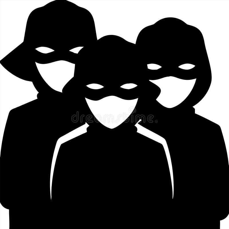 Mystérieuse silhouette de groupe masqué pour les concepts d'alerte de sécurité et de prévention du crime illustration stock
