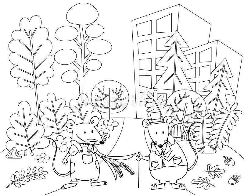 The Town Mouse and the Country Mouse Aesopâ€™s fables. The town mouse and the country mouse Aesop fairy tales vector illustration cartoon colorless for coloring book. The Town Mouse and the Country Mouse Aesopâ€™s fables. The town mouse and the country mouse Aesop fairy tales vector illustration cartoon colorless for coloring book.