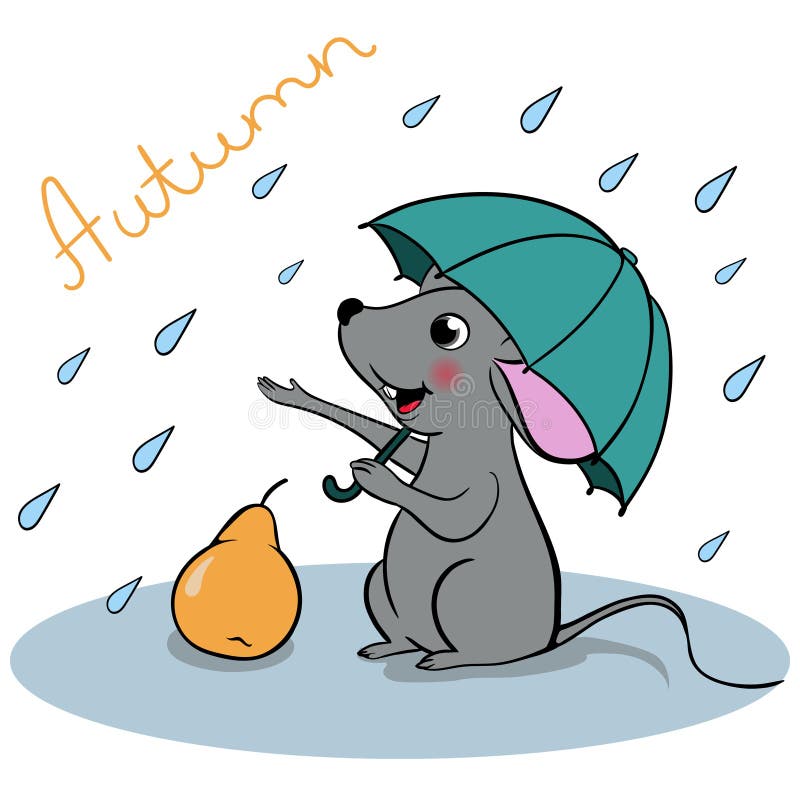 Kot i mysz pod parasolem. ilustracji. Ilustracja złożonej z deszcz -  190556153