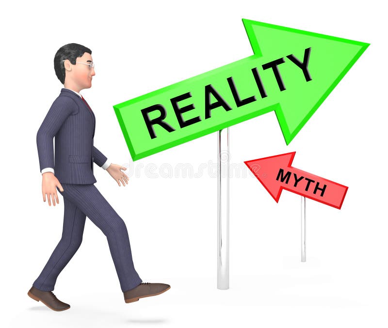 Myth Vs Reality Businessman Demonstrating Authenticity Versus False Facts. Integrity And Honesty Compared With Lies - 3d Illustration. Myth Vs Reality Businessman Demonstrating Authenticity Versus False Facts. Integrity And Honesty Compared With Lies - 3d Illustration