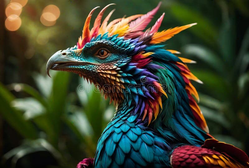 Pasăre mitică și colorată cu dragon exotic lorikeet exotic o creatură aviară rară stock illustration