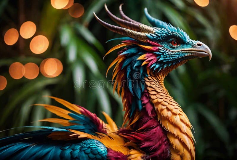 Pasăre mitică și colorată cu dragon exotic lorikeet exotic o creatură aviară rară royalty free illustration