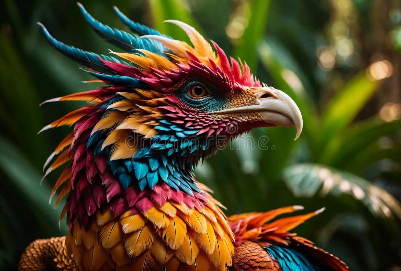 Pasăre mitică și colorată cu dragon exotic lorikeet exotic o creatură aviară rară stock illustration