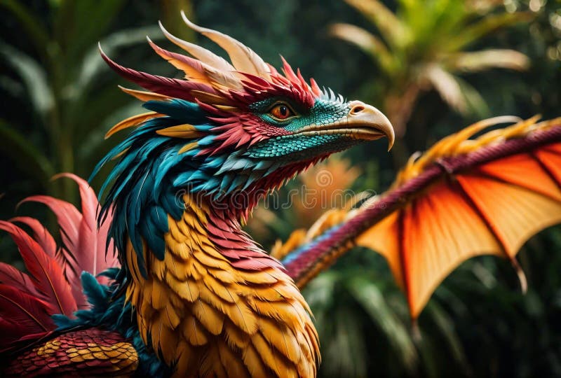 Pasăre mitică și colorată cu dragon exotic lorikeet exotic o creatură aviară rară stock illustration