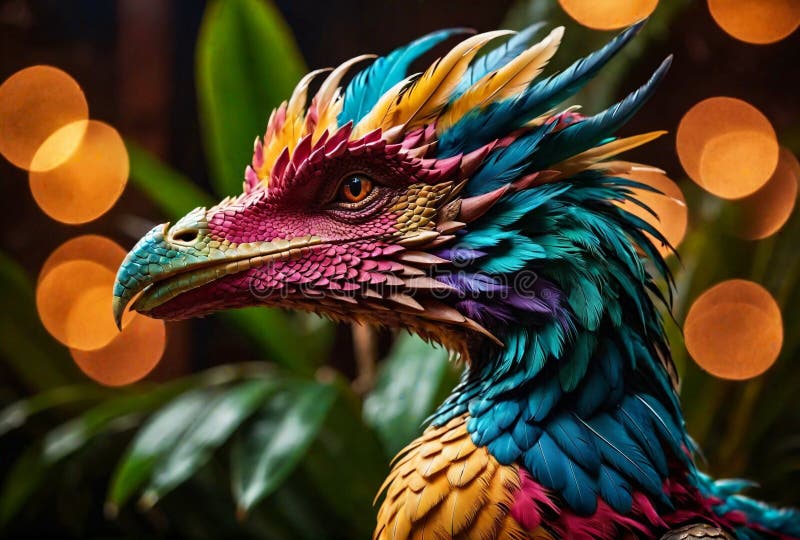Pasăre mitică și colorată cu dragon exotic lorikeet exotic o creatură aviară rară stock illustration