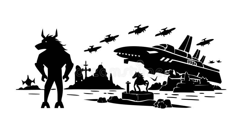 Mythical Creature Flying Spaceship Fantasy Art, vector design Generative AI stock illustration