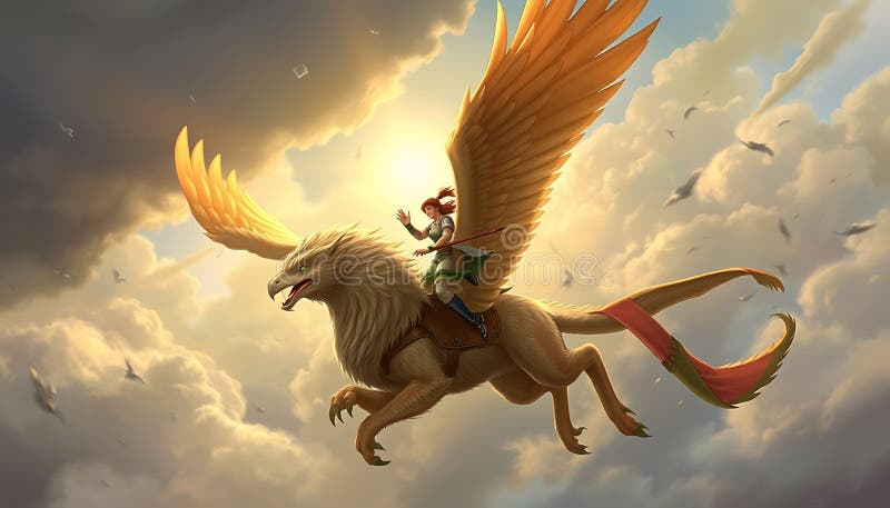 Mythical griffin creature fantasy art winganimal legend beast Stock Photo Generative AI vektor illustrationer