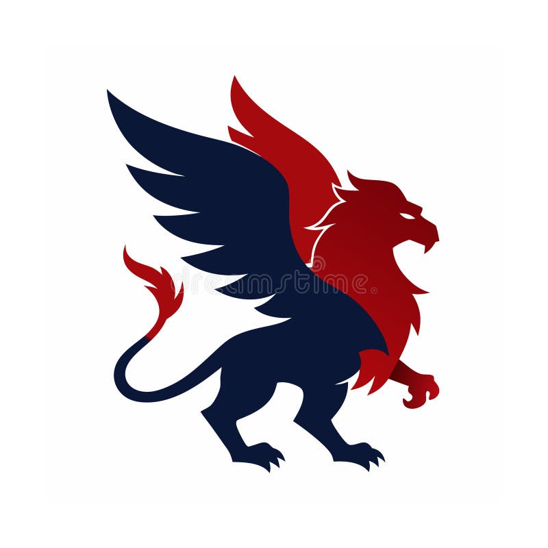 Mythical Griffin Logo med Eagle och Lion Kombination royaltyfri illustrationer